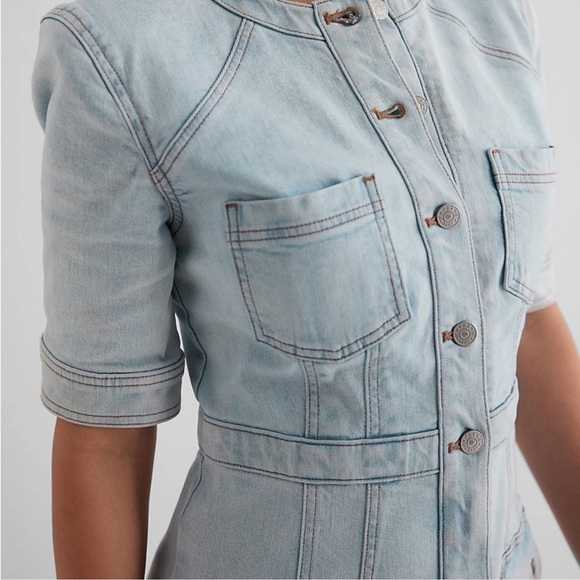 NWT Express Denim Padded Shoulder Mini Dress - Picture 3 of 6